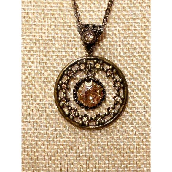 Sweet Romance Art Nouveaux Style Crystal Pendant Necklace in Bronze/Orange - Picture 3 of 4